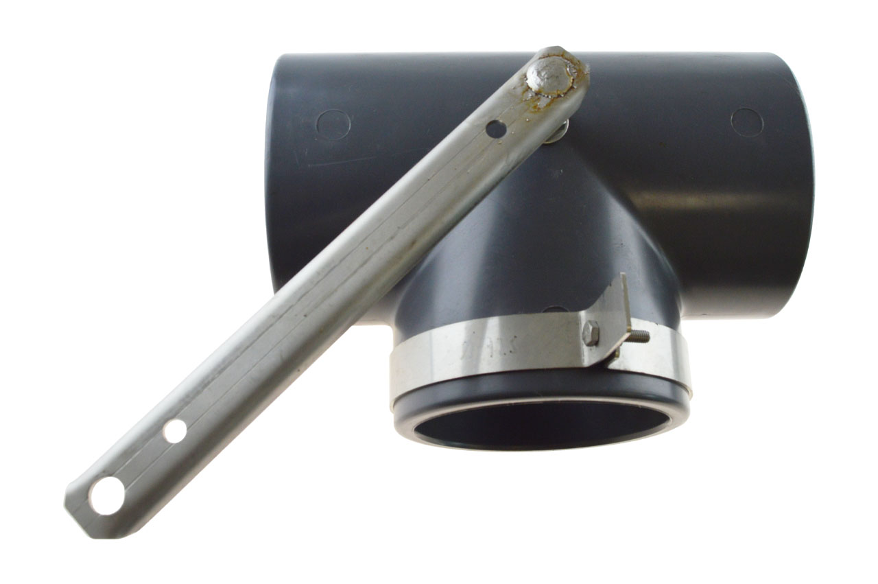 T-Stück mit Klebemuffen und V2A Klappe, PVC-U