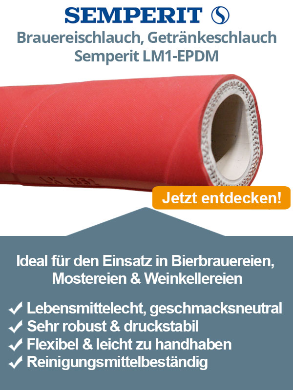 Brauereischlauch, Getränkeschlauch Semperit LM1-EPDM - Flexibler Druckschlauch für Bierbrauereien, Mostereien & Weinkellereien - Jetzt entdecken!