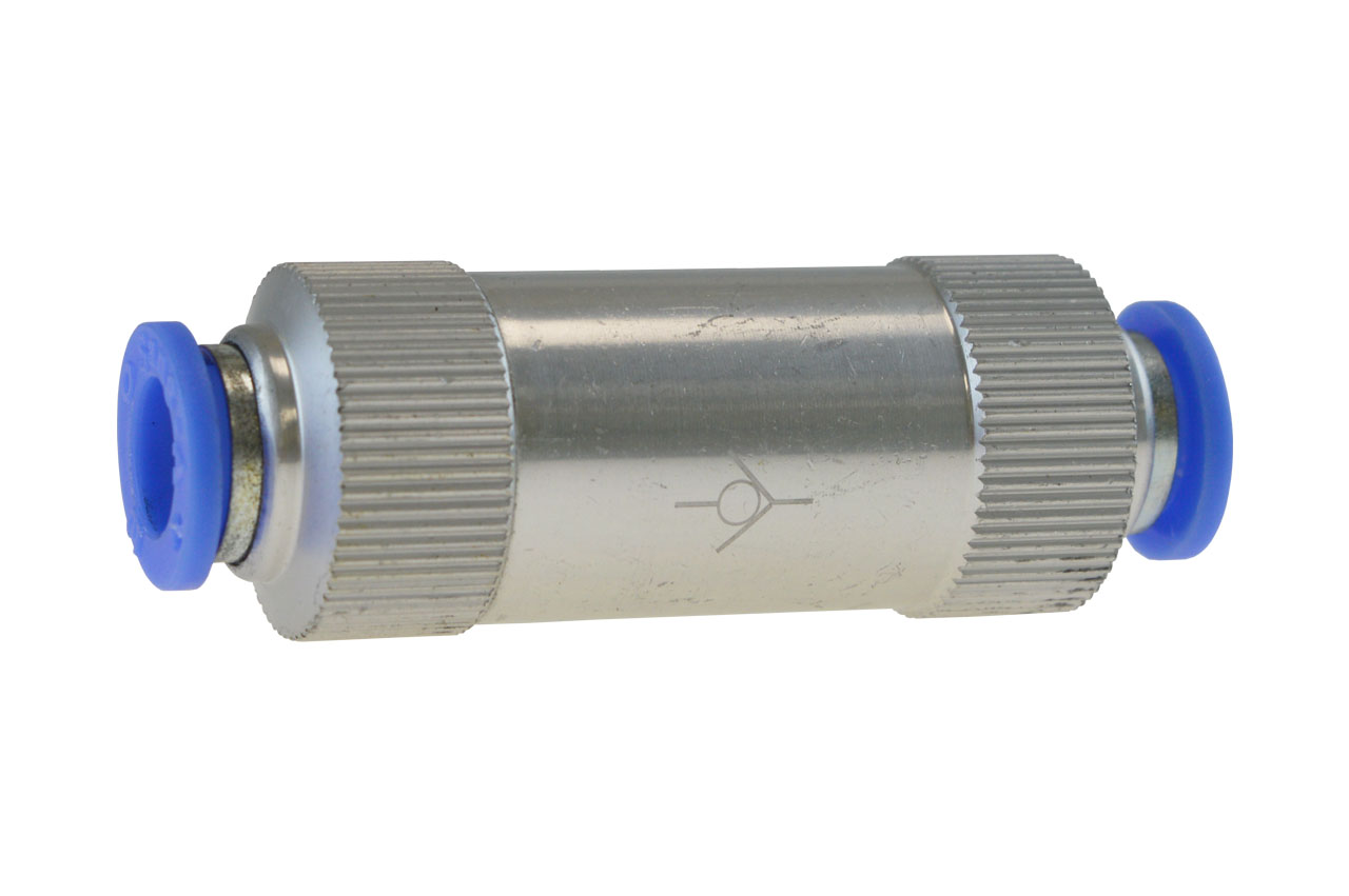 Standard-Rückschlagventil mit Steckanschlüssen beidseitig zur Verwendung mit Druckluft und neutralen Gasen.
