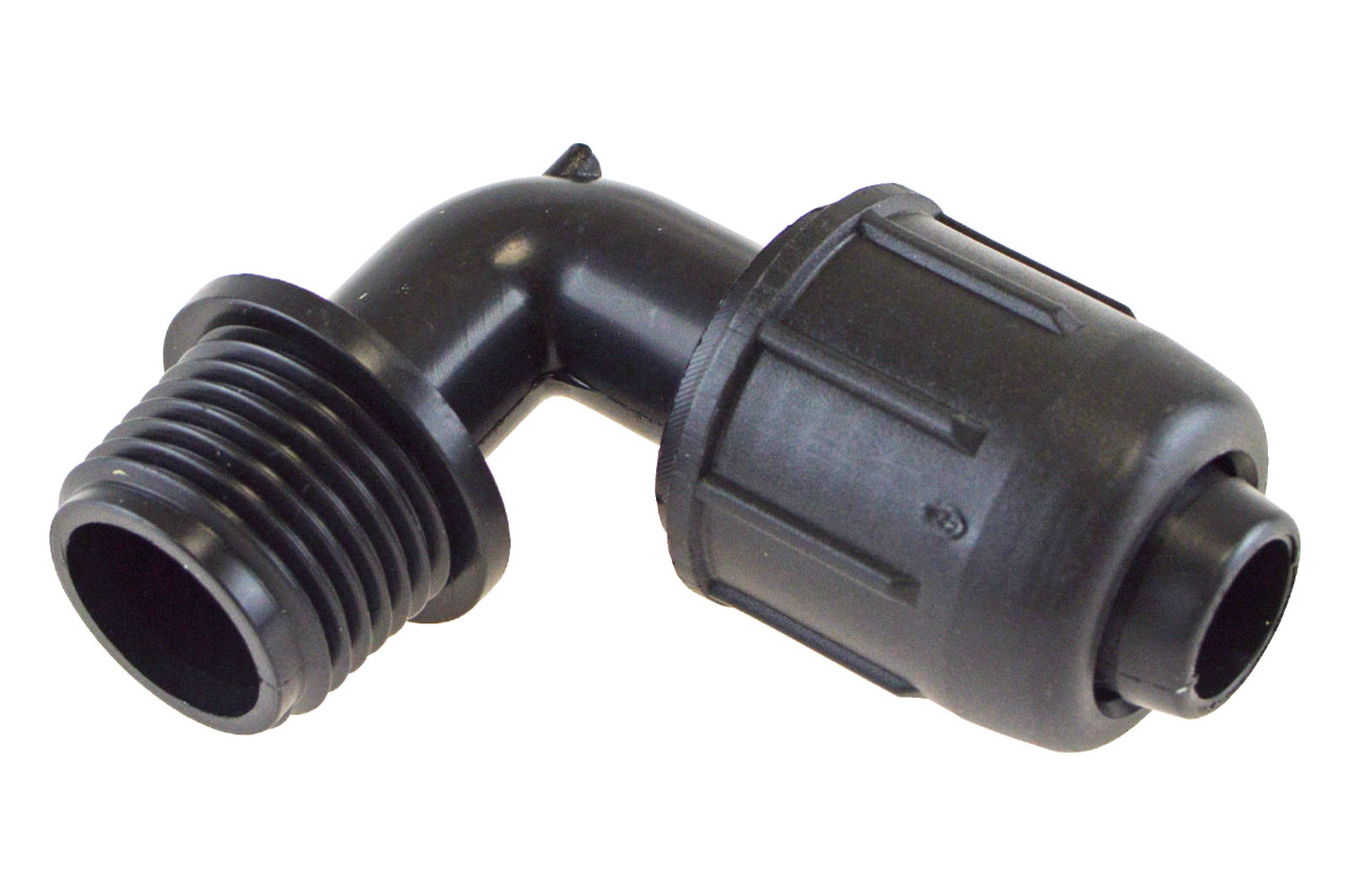 PE-Rohr Winkelverschraubung 90° mit Außengewinde und Schnellverschluss, PN 4