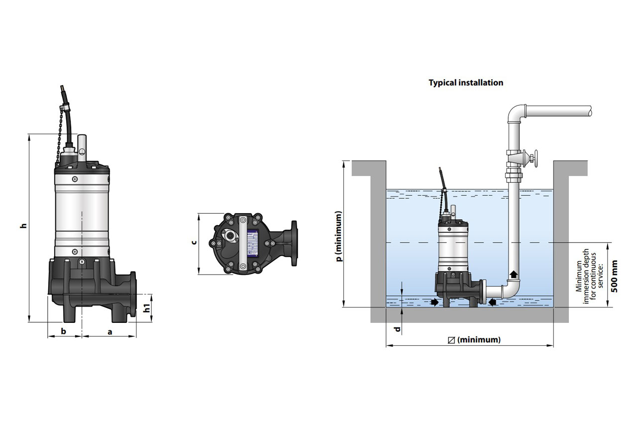 PEDROLLO Tauchmotorpumpe VX - Abmessungen