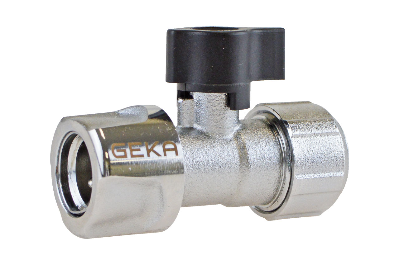GEKA® plus Schlauchstück mit Kugelhahn, Messing verchromt