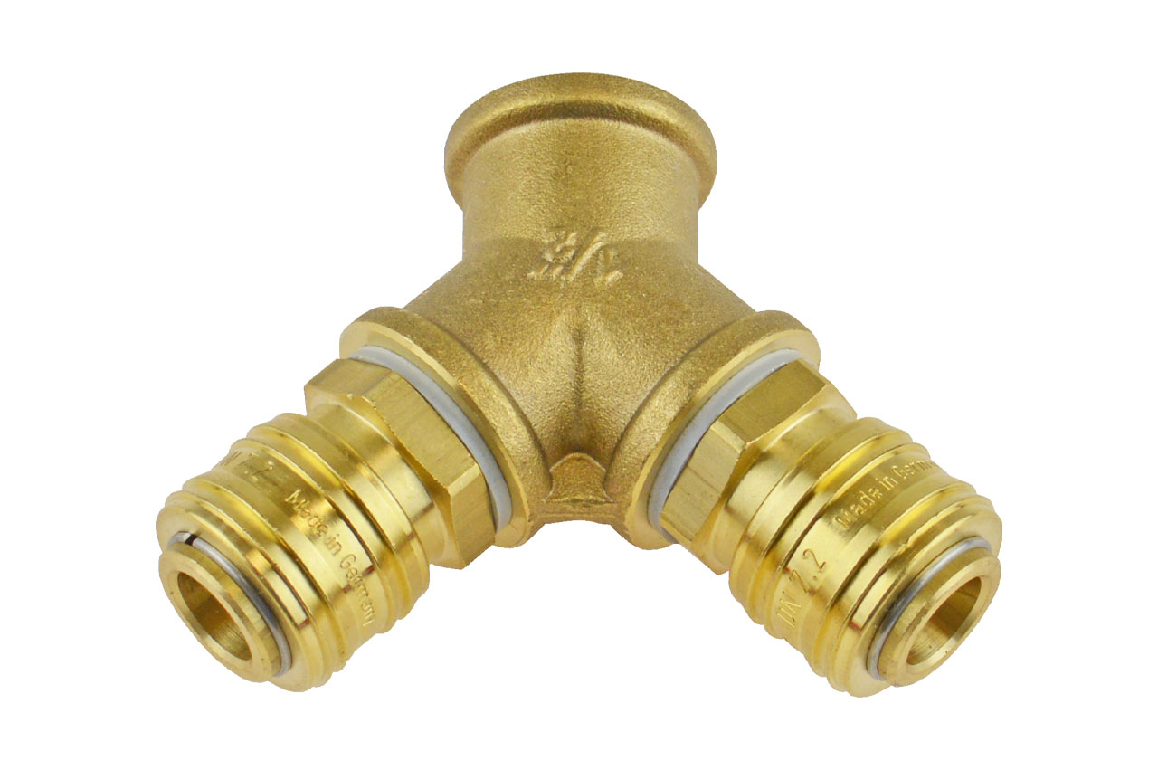 2-fach Luftweiche NW 7,2 mit Innengewinde und 2 Kupplungsdosen, Messing