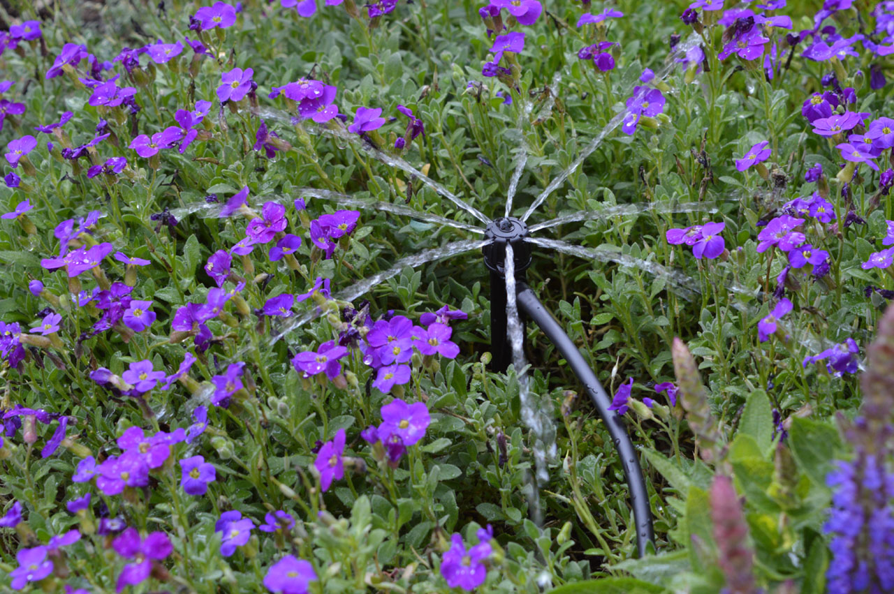 Anwendungsbild einstellbare Mikro-Strahlendüse, 360° mit Erdspieß