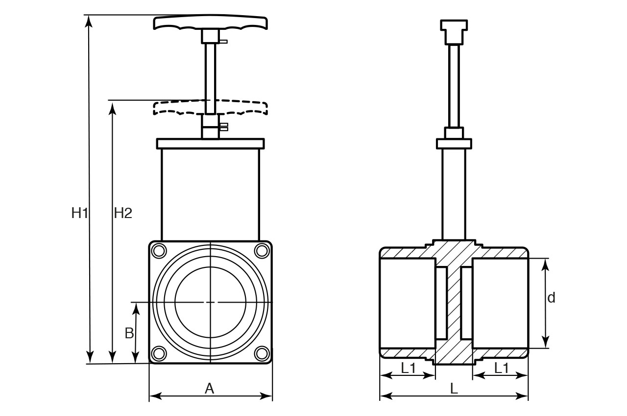 Absperrschieber mit Klebemuffen, PVC-U Grafik