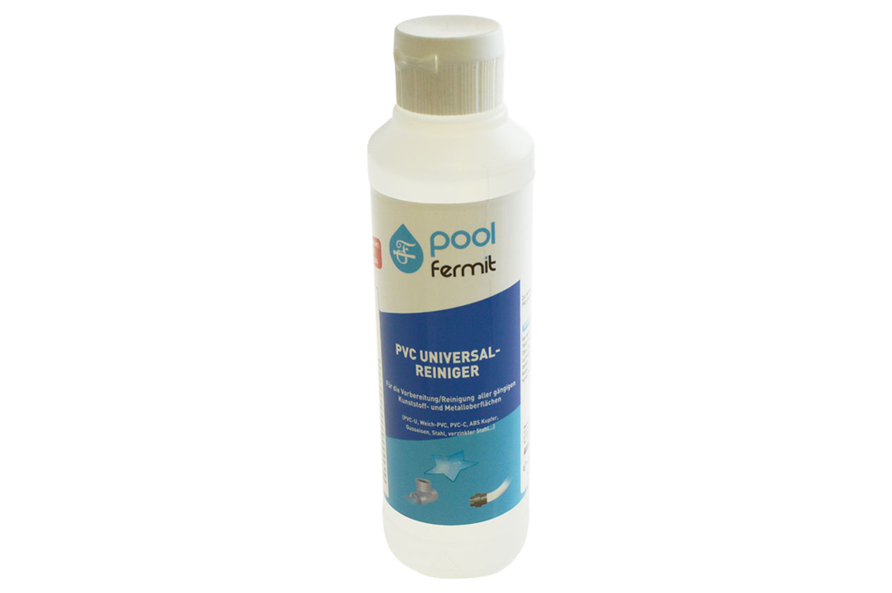 Der fermit pool PVC Universal-Reiniger verbessert die Klebeeigenschaften durch Anlösen der Oberflächenschicht.