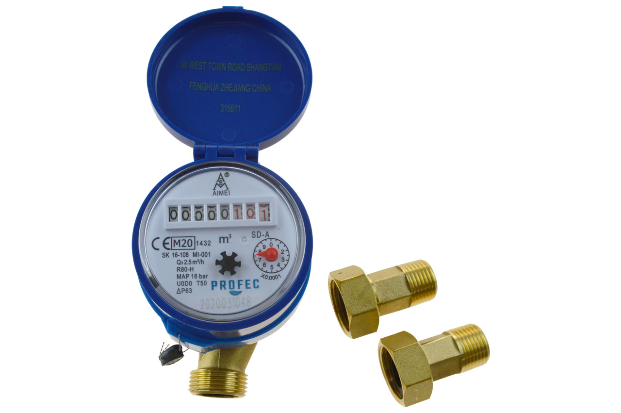 Wohnungswasserzähler kalt/warm, Messing