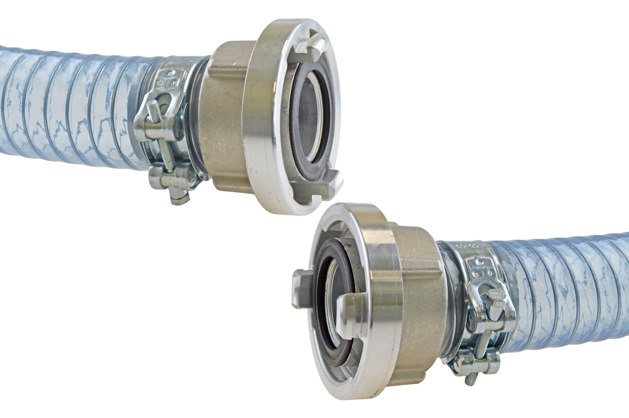 Vormontierter PVC Saug- und Druckschlauch mit Stahlspirale METALFLEX mit Kupplungen