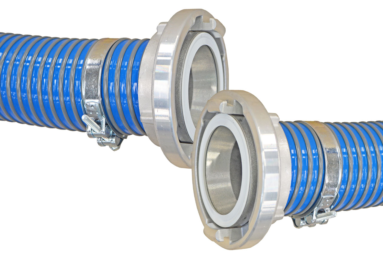 Vormontierter PVC Saug- und Förderschlauch FITT Multiflex Xtreme mit Kupplungen