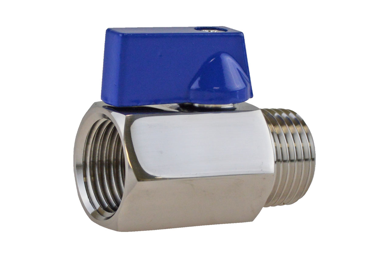 Mini-Kugelhahn mit Innen- und Außengewinde, Edelstahl