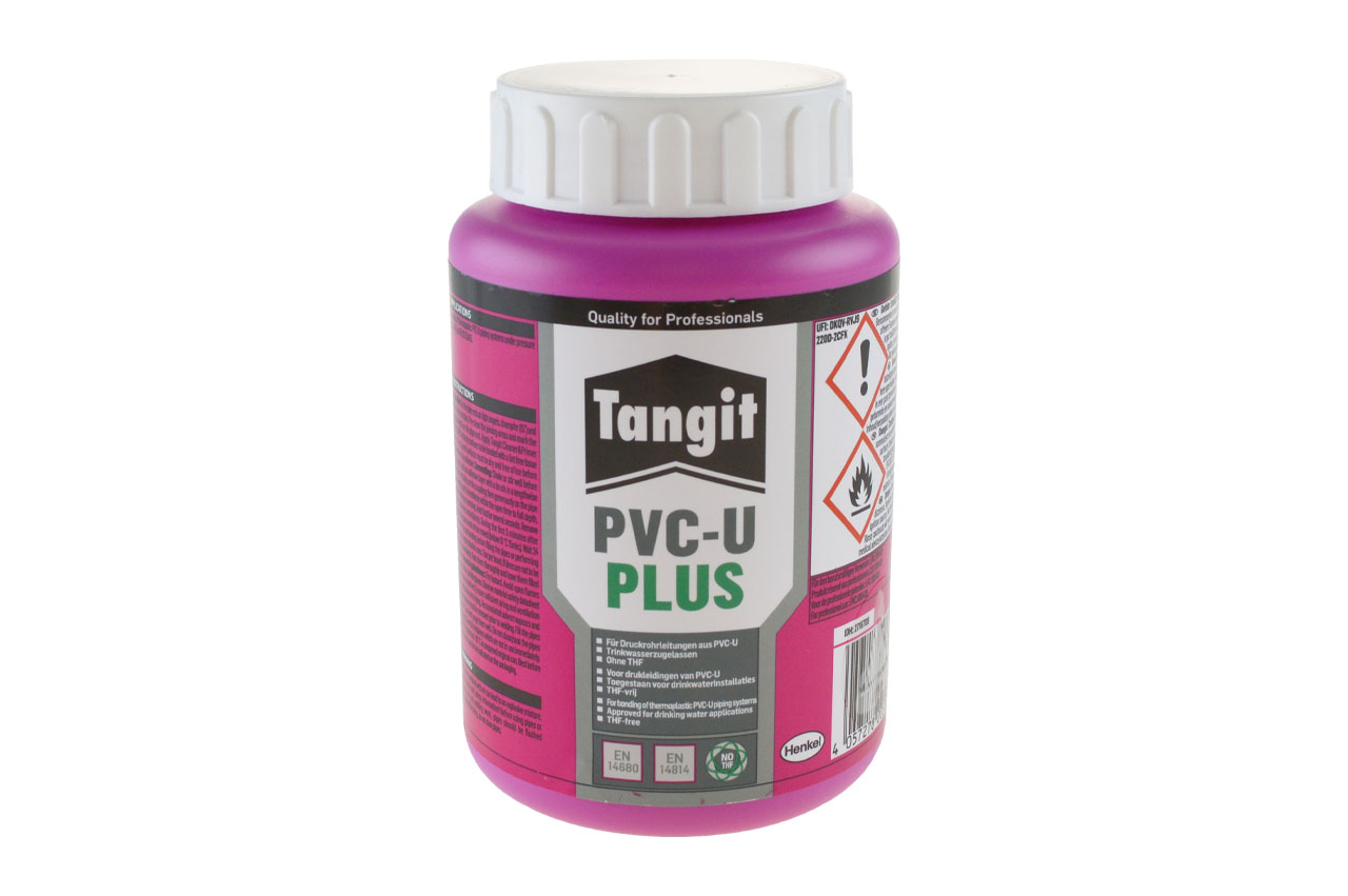 TANGIT PVC-U Plus zum Verkleben von thermoplastischen Druckrohrleitungssystemen aus PVC-U nach EN 1452 und EN ISO 15493 und ist geeignet für drucklose Rohrsysteme (Abwasser) nach EN 1329.