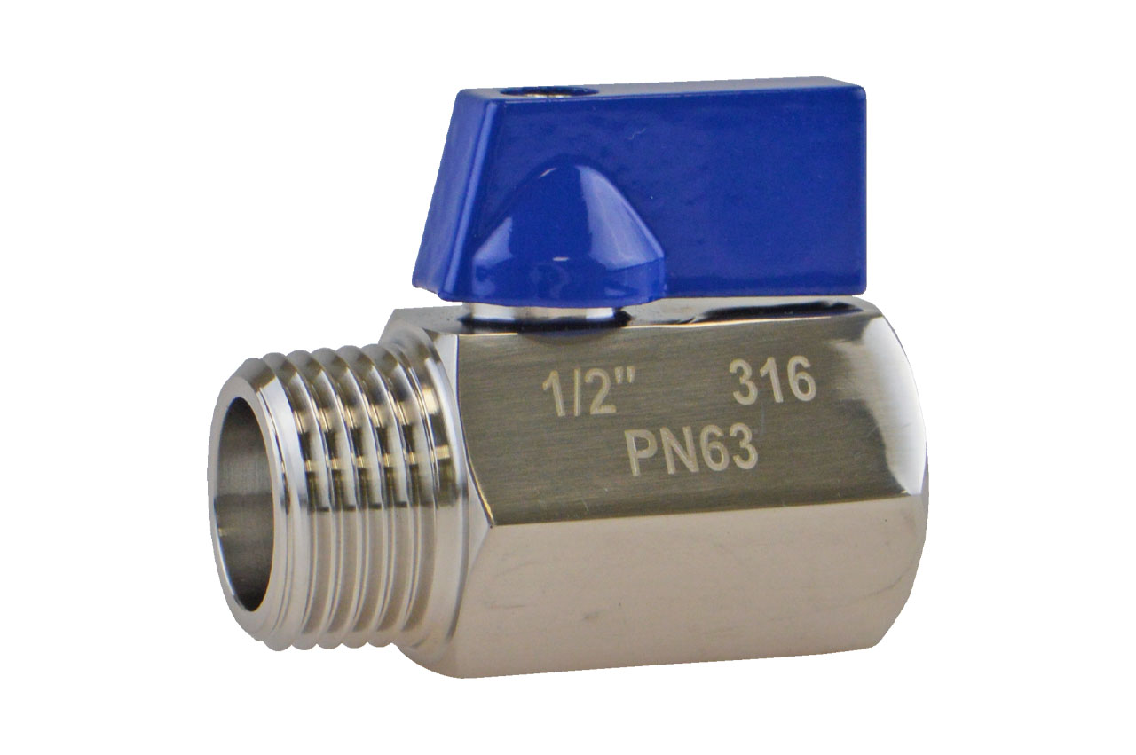 Mini-Kugelhahn mit Innen- und Außengewinde, Edelstahl