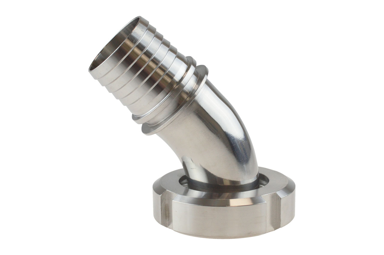 Schlauchkegelrillenstutzen 45 °, Milchrohrverschraubung nach DIN 11851