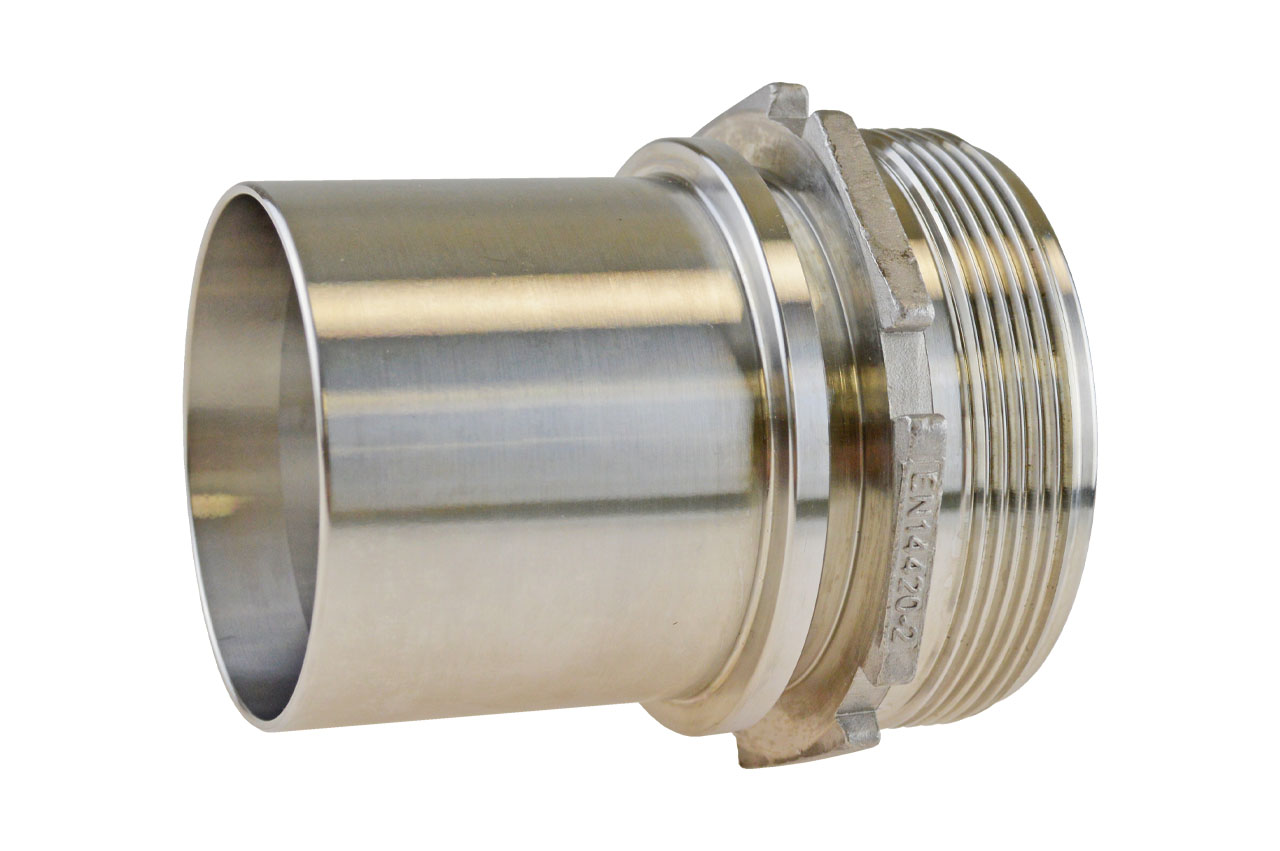 Schalenverschraubung mit Außengewinde und Sicherungsbund, Edelstahl, EN 14420