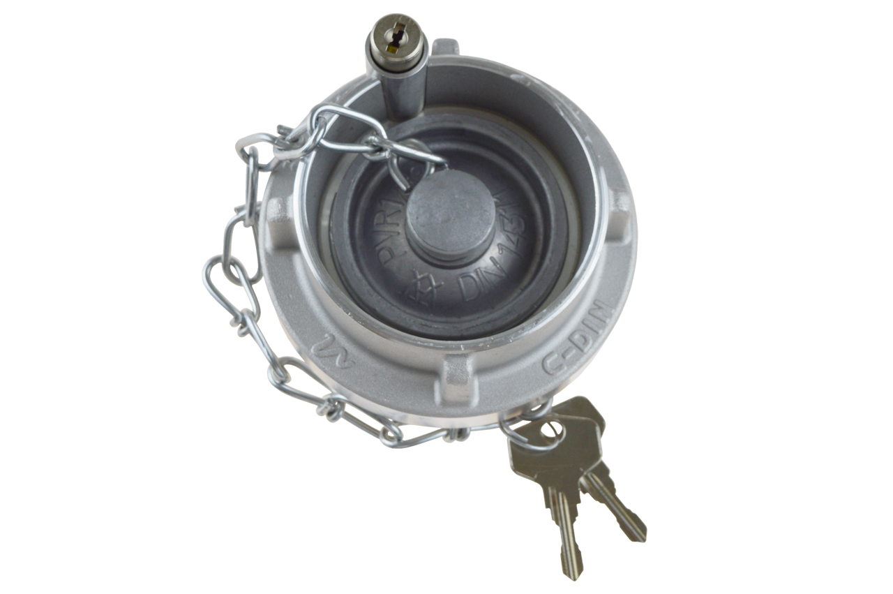 Blindkupplung mit Kette und Schloss, System Storz, Aluminium geschmiedet Blindkupplung mit Kette und Schloss, System Storz, Aluminium geschmiedet