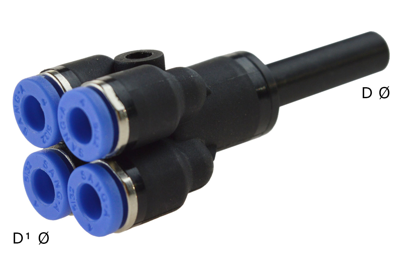 Mehrfachverteiler mit Stecknippel und 4 reduzierten Abgängen, Standard