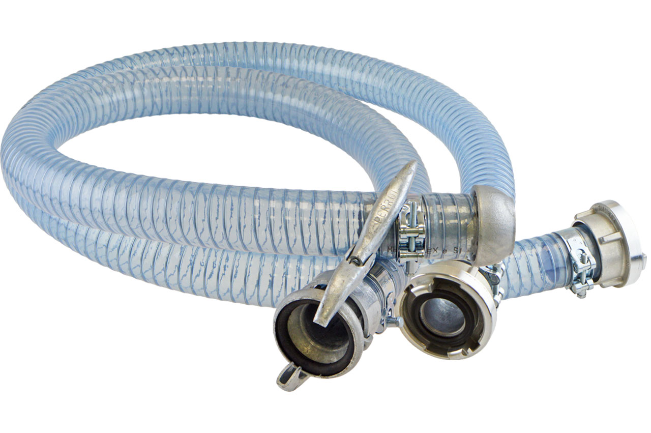 Vormontierter PVC Saug- und Druckschlauch mit Stahlspirale METALFLEX mit Kupplungen