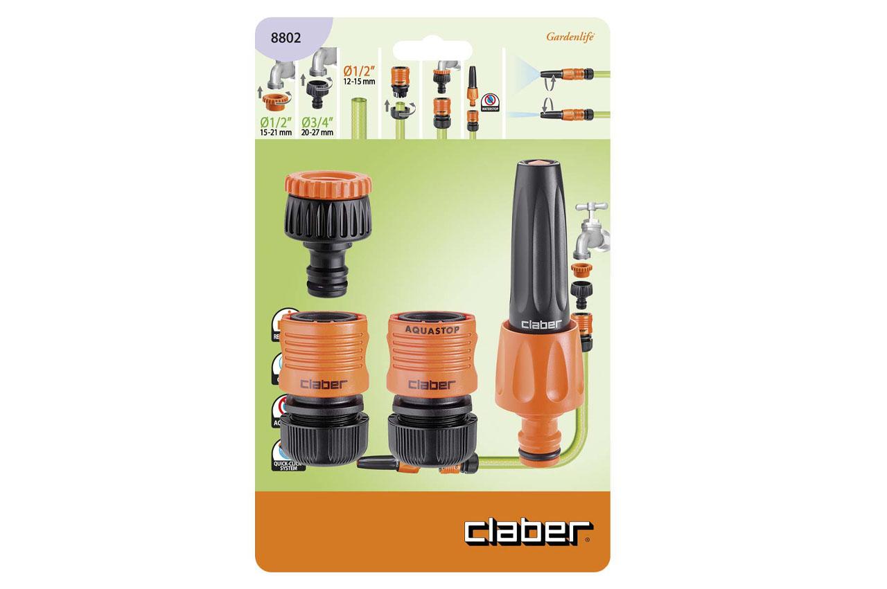 STARTER Claber 8551 - Kit 1/2" Con Pistola Ergo E Raccordi Automatici (3/4"-1/2") - In Blister